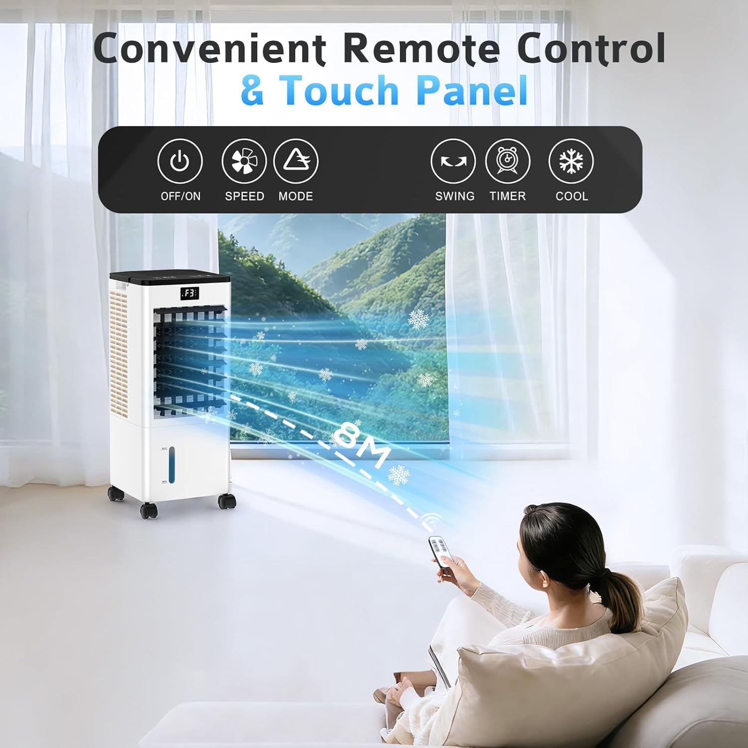 Climatiseur mobile - 8L, silencieux, 12h minuterie, 3 vitesses, 3 modes