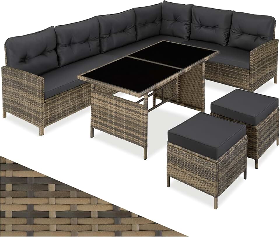 jardinite - Salon de Jardin Modulable Angle - rotin - coussins inclus