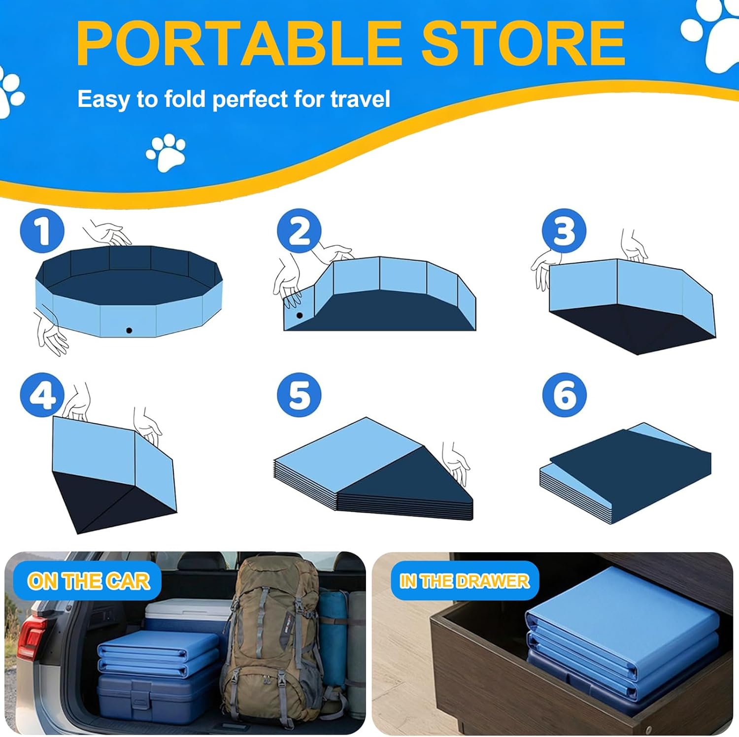 Piscine chien pliable - PVC stable 160x30cm - antidérapant et portable