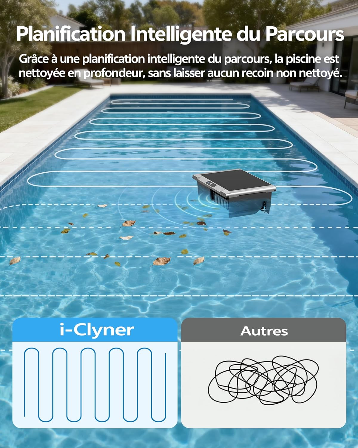 T1B Robot Nettoyeur Skimmer Solaire Robot de Surface Piscine, avec Nettoyage 24h/7, Double Modes de Recharge, Retour Automatique à la Base, adapté aux piscines Enterrées et Hors Sol (Gris)