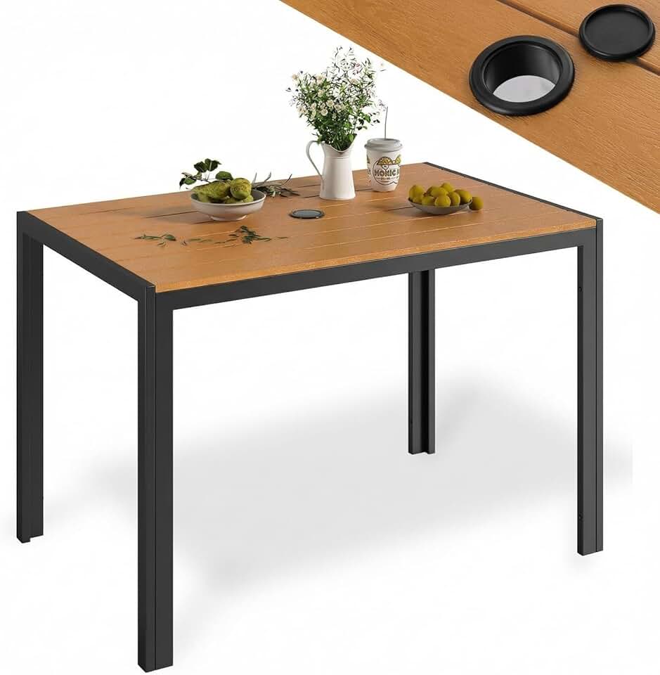 jardinite - Table de jardin 110x70cm - WPC, aluminium, trou parasol, brun teck
