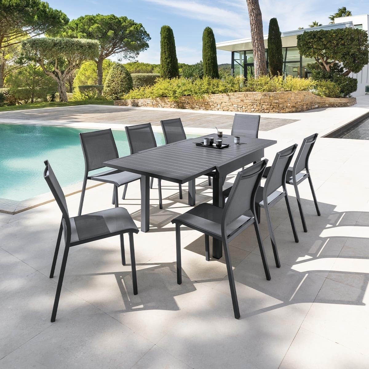 jardinite - Piazza extensible - 180/240x90 cm - alu gris, 8 places