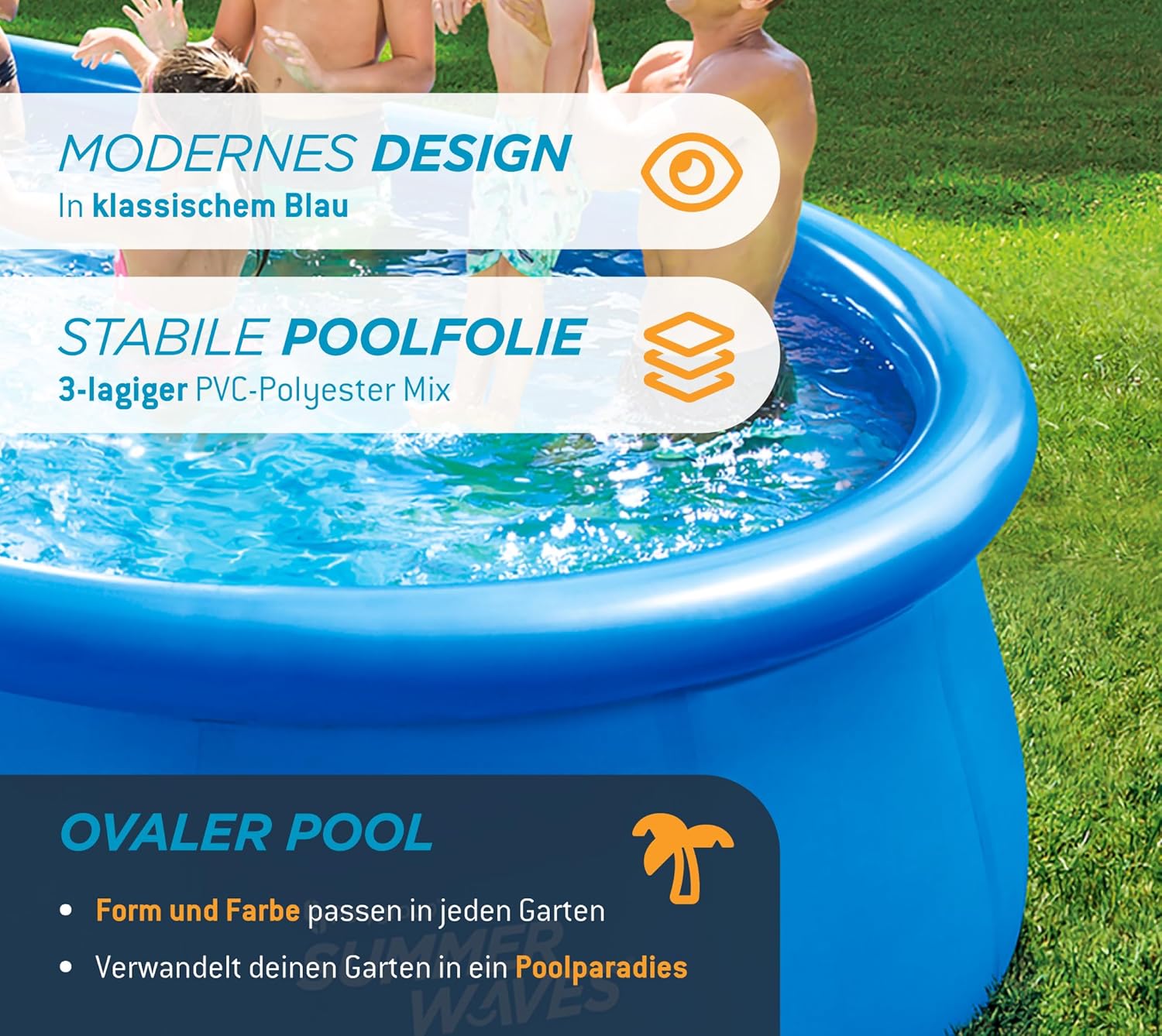 jardinite Quick Up Kit complet de piscine - Ovale - 457 x 305 x 107 cm - Bleu - Piscine hors-sol et piscine avec pompe à filtre, échelle, tapis de sol et bâche