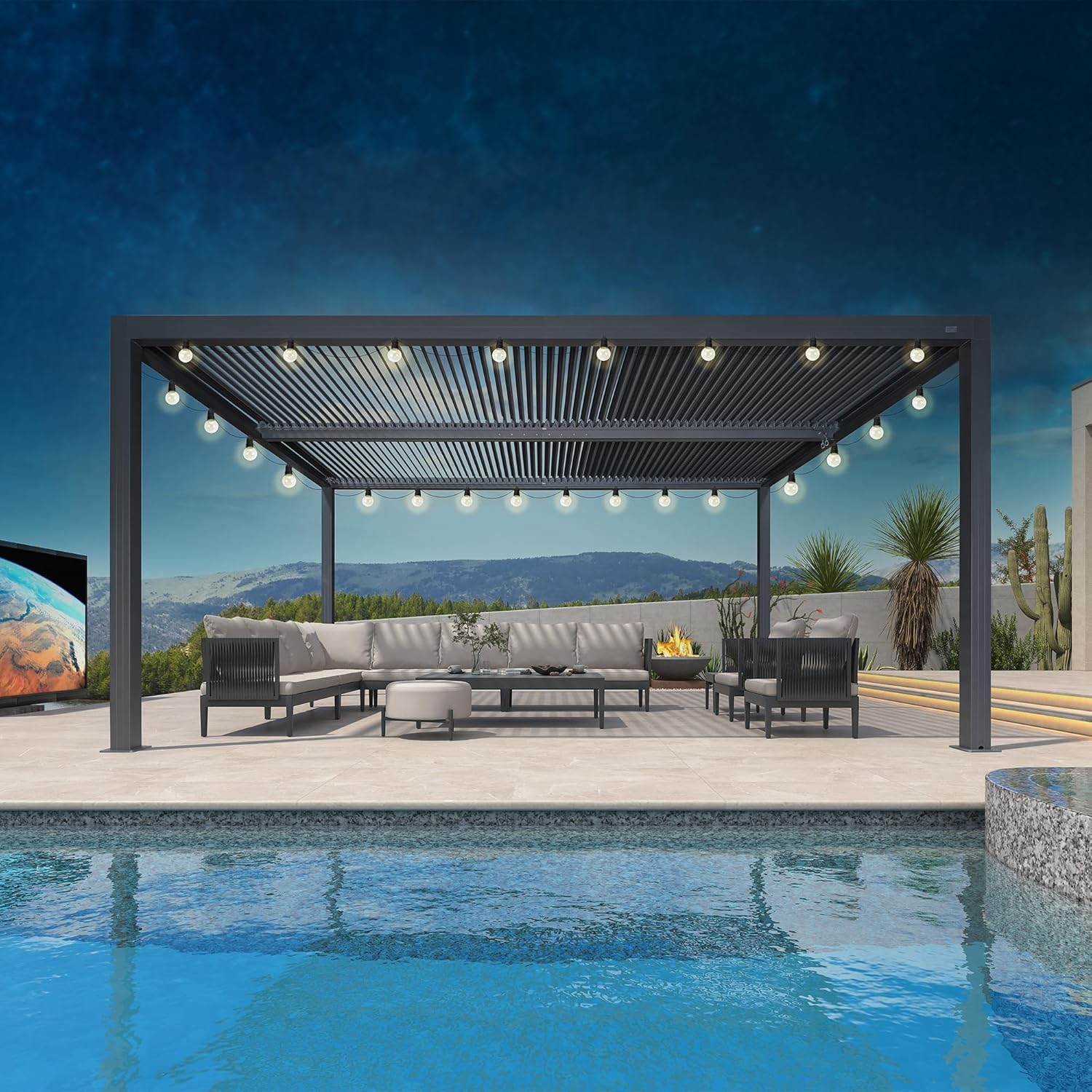 jardinite - Pergola bioclimatique - 4,8x3m - alu, lames orientables, éclairage, 14,4m²