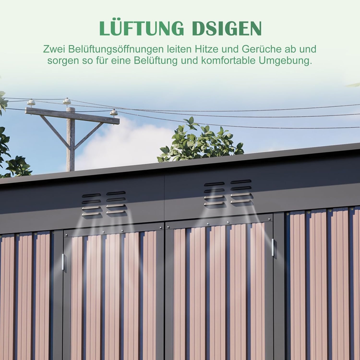 Abri de Jardin Métal - 8x4 FT - fondation incluse, toit incliné, résistant intempéries, marron