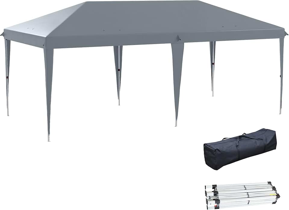 jardinite Tonnelle Pliante 3x6m tonnelle de Jardin extérieur Barnum de Jardin Pop-up Pliant Sac Inclus Acier époxy Oxford Haute densité Gris Clair