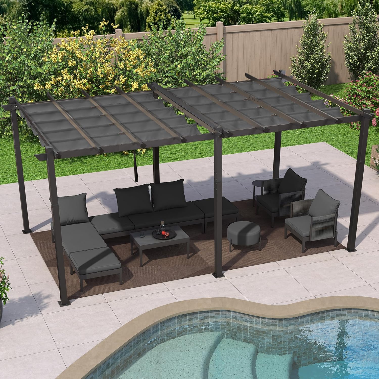 jardinite - pergola aluminium - 5,5x3 m - toit coulissant, tissu teint