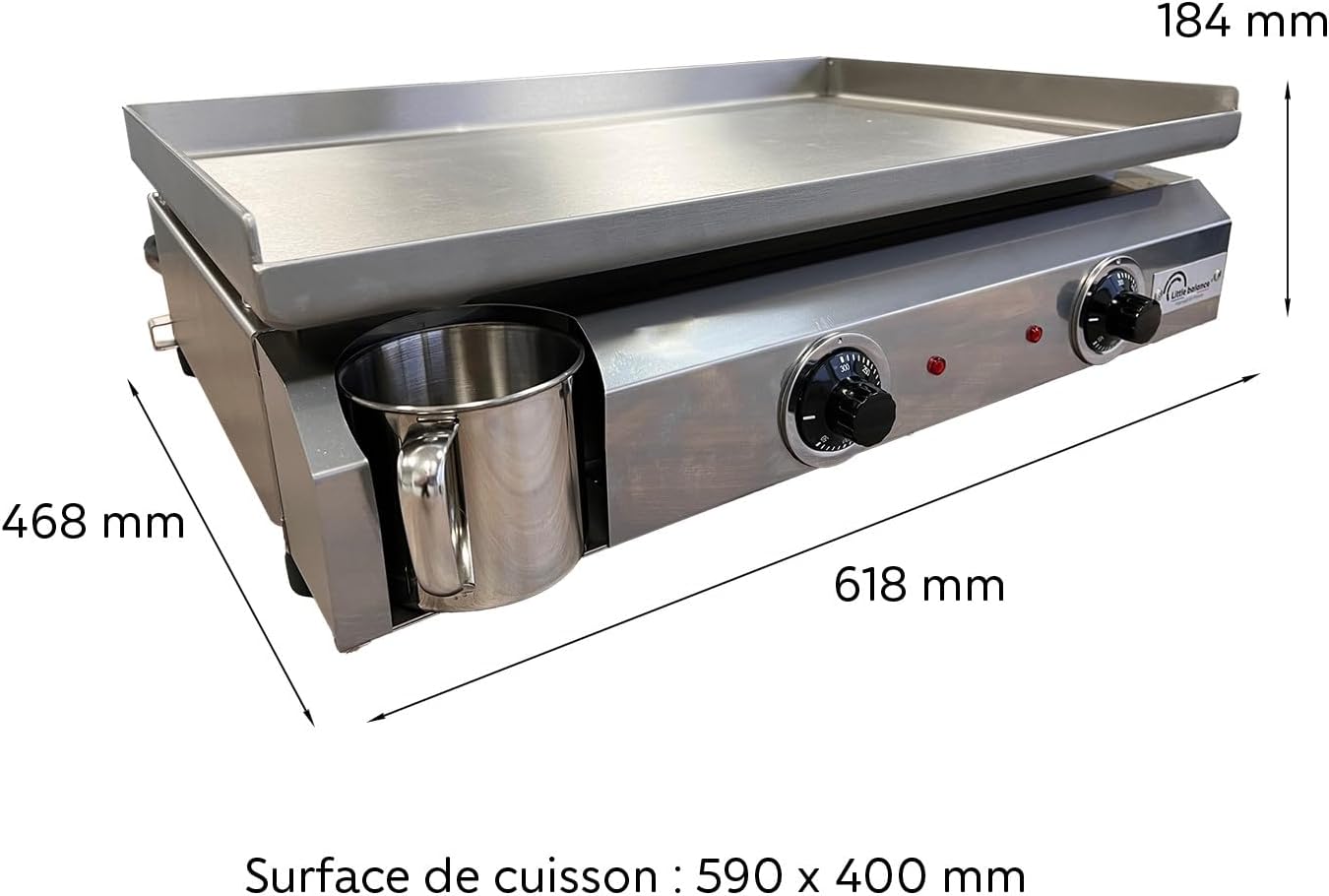 jardinite - Plancha électrique 2 zones inox 3000W, 60x40cm - 8679