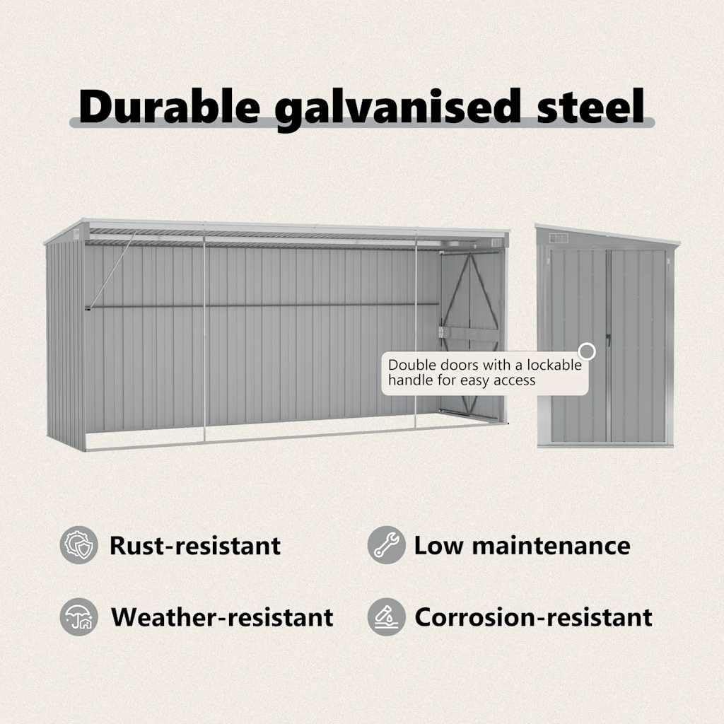 jardinite Abri de Jardin Mural Gris 118x382x178 cm Acier galvanisé,Structures extérieures, Cabanes & abris de Jardin,316230