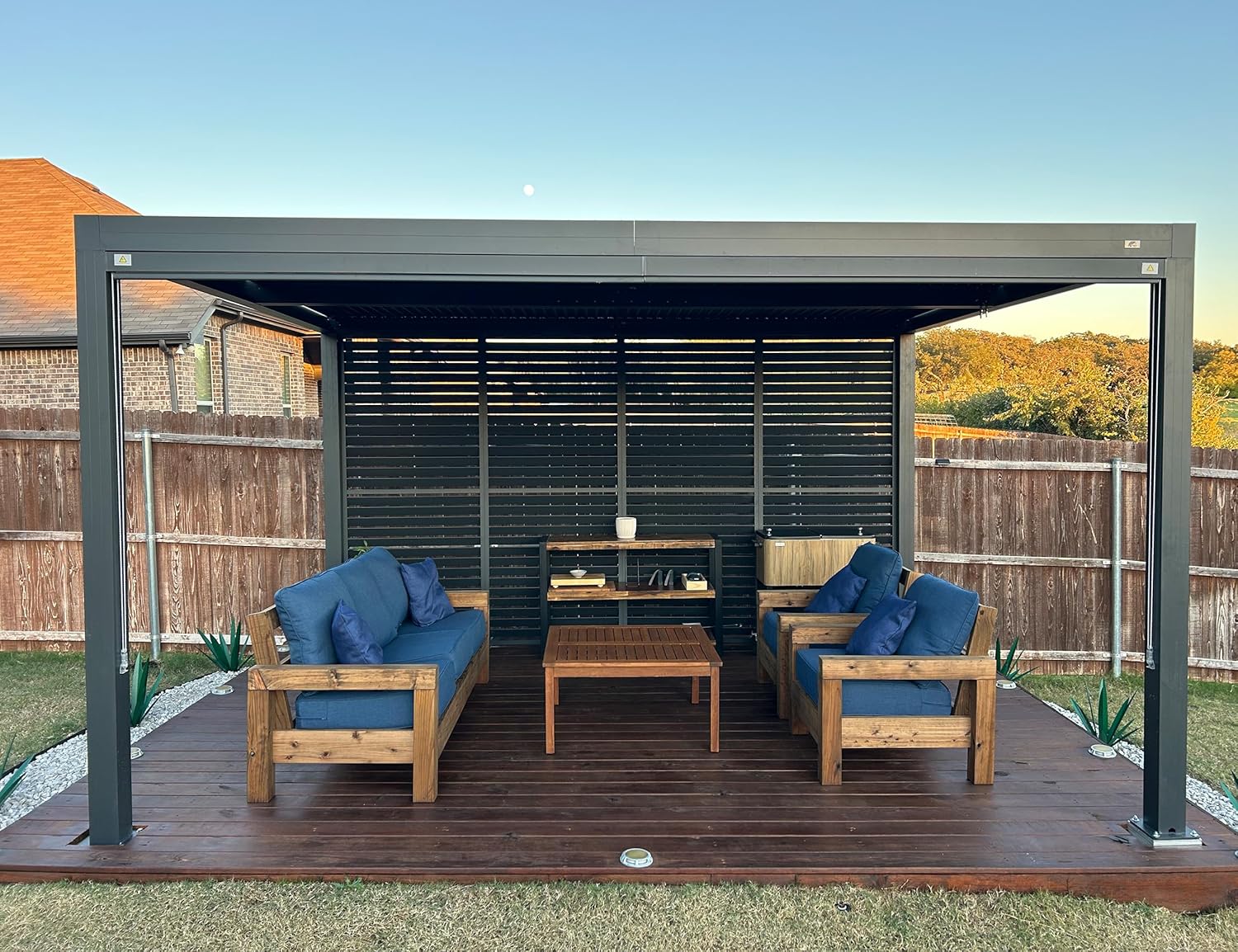jardinite - pergola bioclimatique - 4,24x3,3m - alu, persienne fixes, gris