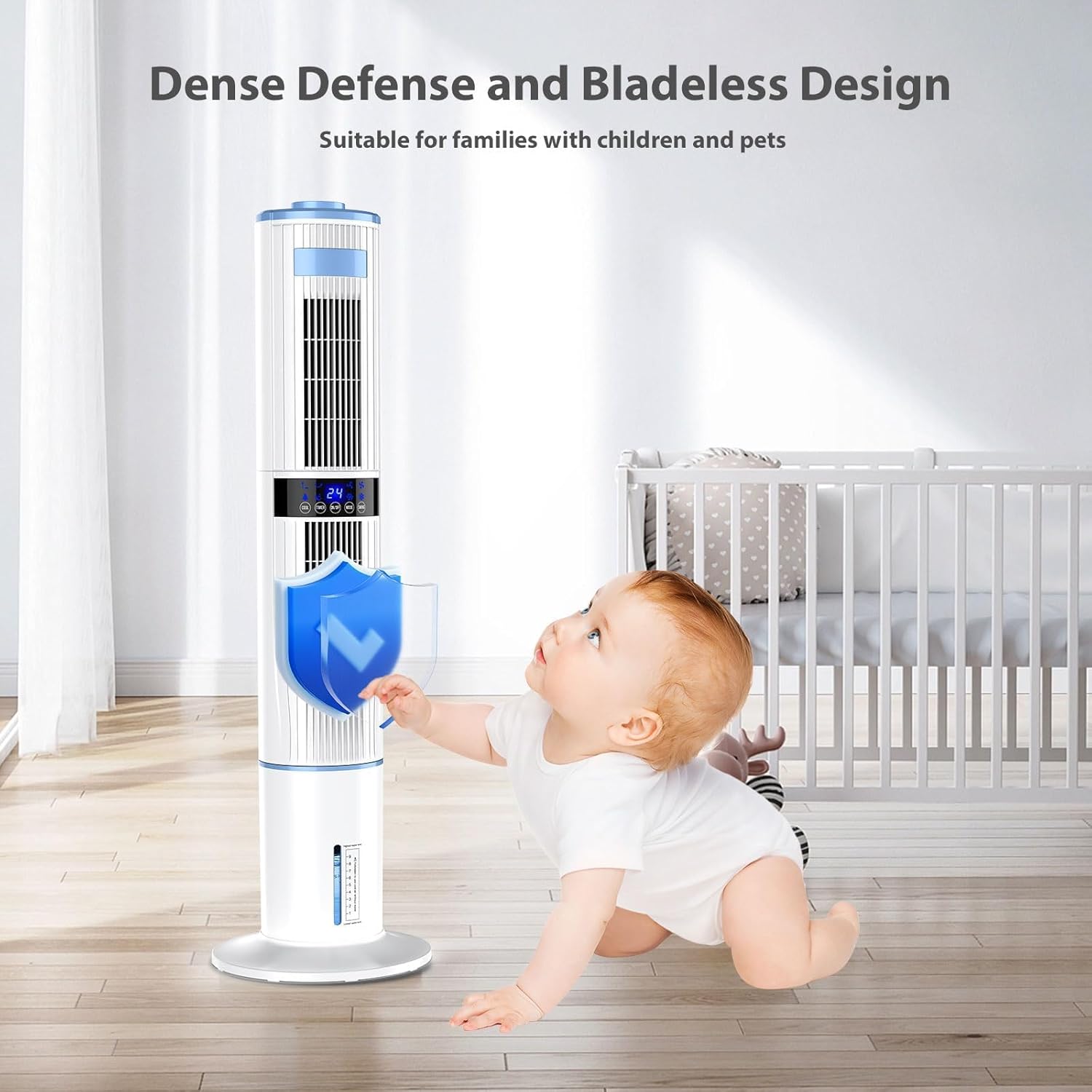 Climatiseur Mobile Silencieux Portable Rafraîchisseur d'air 360° Oscillation, Sortie d'air Double, 24H Minuteries, 65W, 4 Modes et 3 Vitesses avec Télécommande pour Chambre, Bureau, Cuisine