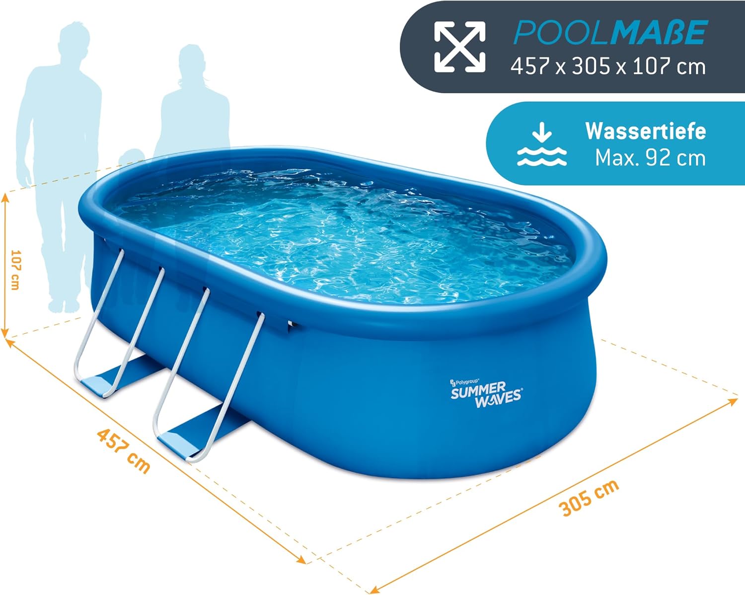 jardinite Quick Up Kit complet de piscine - Ovale - 457 x 305 x 107 cm - Bleu - Piscine hors-sol et piscine avec pompe à filtre, échelle, tapis de sol et bâche