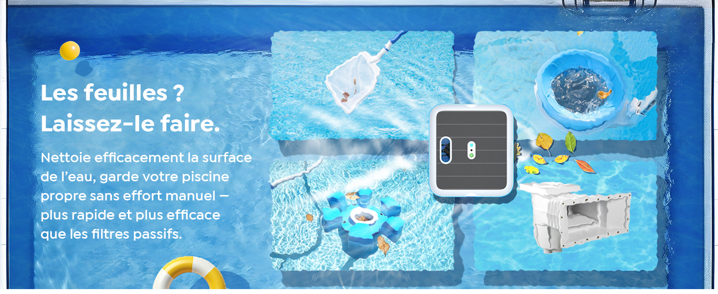 Plusieurs vues d'un personnage de baleine animé nageant dans une eau bleue semblent être du contenu numérique ou de l'interface d'une application.