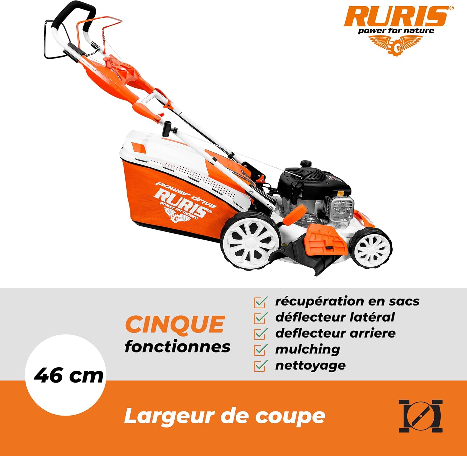 RURIS - tondeuse autoportée série RX, 46cm, 65L, 3CH, RX333S