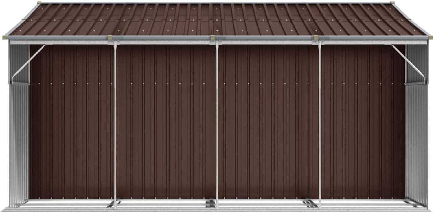 Abri de jardin en acier galvanisé pour outils, bûches et bunker à charbon – Toit incliné durable pour l'extérieur – 277 x 365,5 x 179 cm – Marron