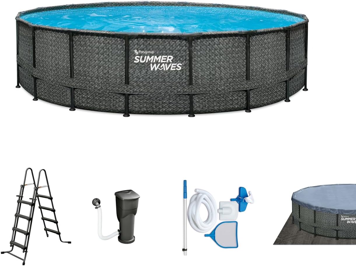 jardinite - Elite Frame rotin gris - Ø488x122 cm - Piscine hors-sol