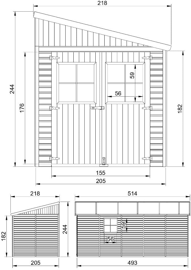 Abri de Jardin en Bois Naturel (avec paroi latérale) Plus Les PLANCHERS IMPRÉGNÉ- Stockage extérieur avec fenêtres- H244x218x514 cm/10 m2- Atelier Rangement Outils et vélos- jardinite M341A+M341G