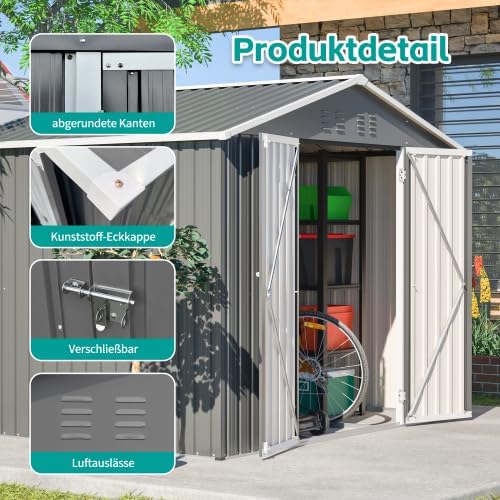 Abri de jardin en métal de 2,29 x 1,8 m - Anthracite - Avec ventilation et porte de 106 cm - Résistant aux intempéries - Pour outils de jardin, tondeuse à gazon et rangement extérieur