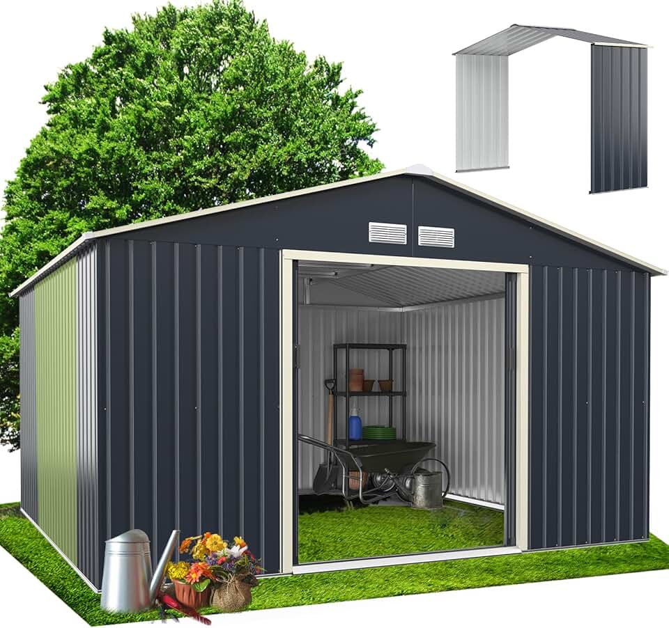 jardinite - abri de jardin métal - 340x319x210cm - 10m², porte coulissante, abri extension, résistant intempéries