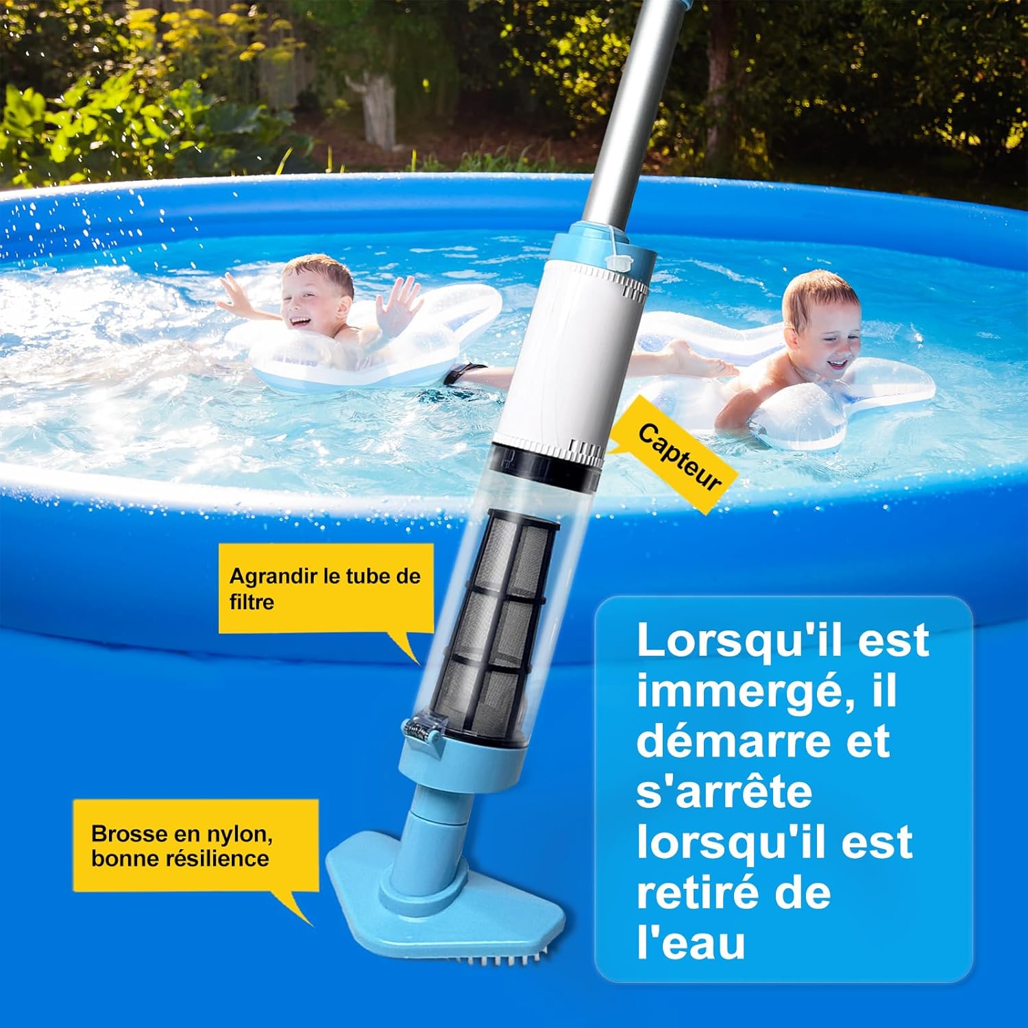 Aspirateur de piscine sans fil - autonomie 90 min - batterie rechargeable - blanc