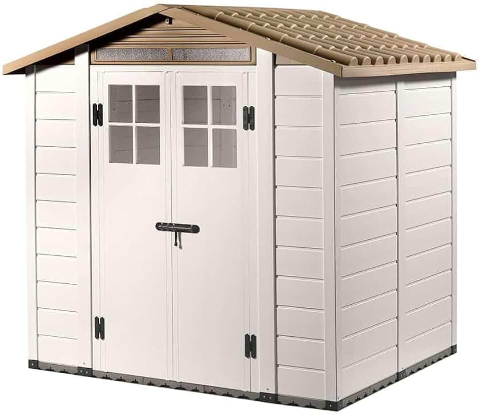 Abri de jardin résine 4 m², blanc/beige