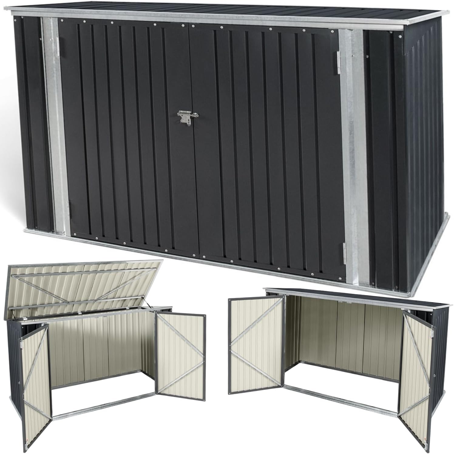 jardinite - Abri de jardin métal 210x105x130cm - toit ouvrant, double porte, rangement vélos