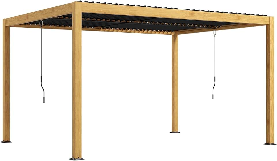 jardinite - pergola bioclimatique aluminium 3x4m, lames orientables, noir effet bois