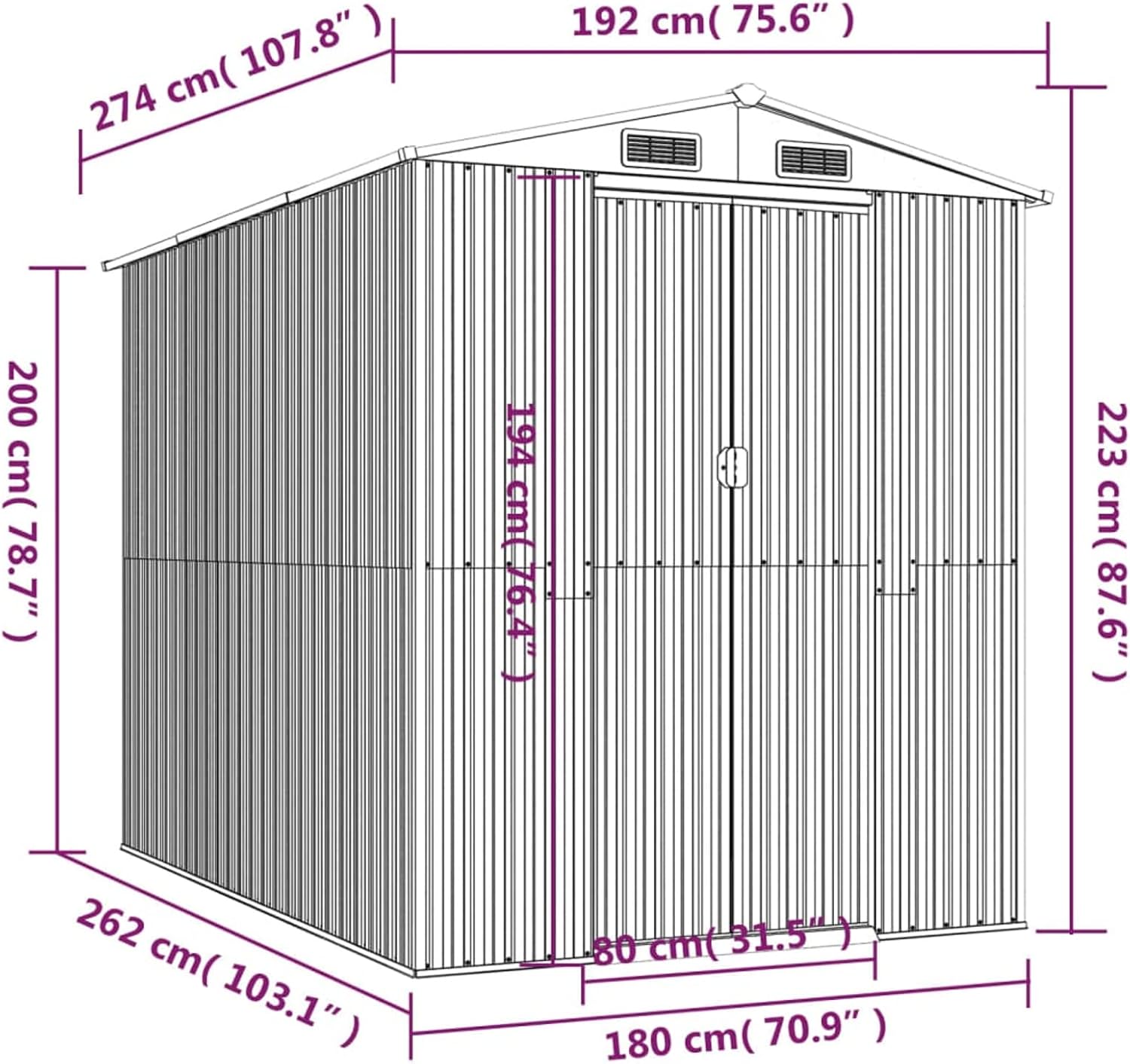 Abri de jardin - acier galvanisé, anthracite, 192x274x223 cm, rangement outils