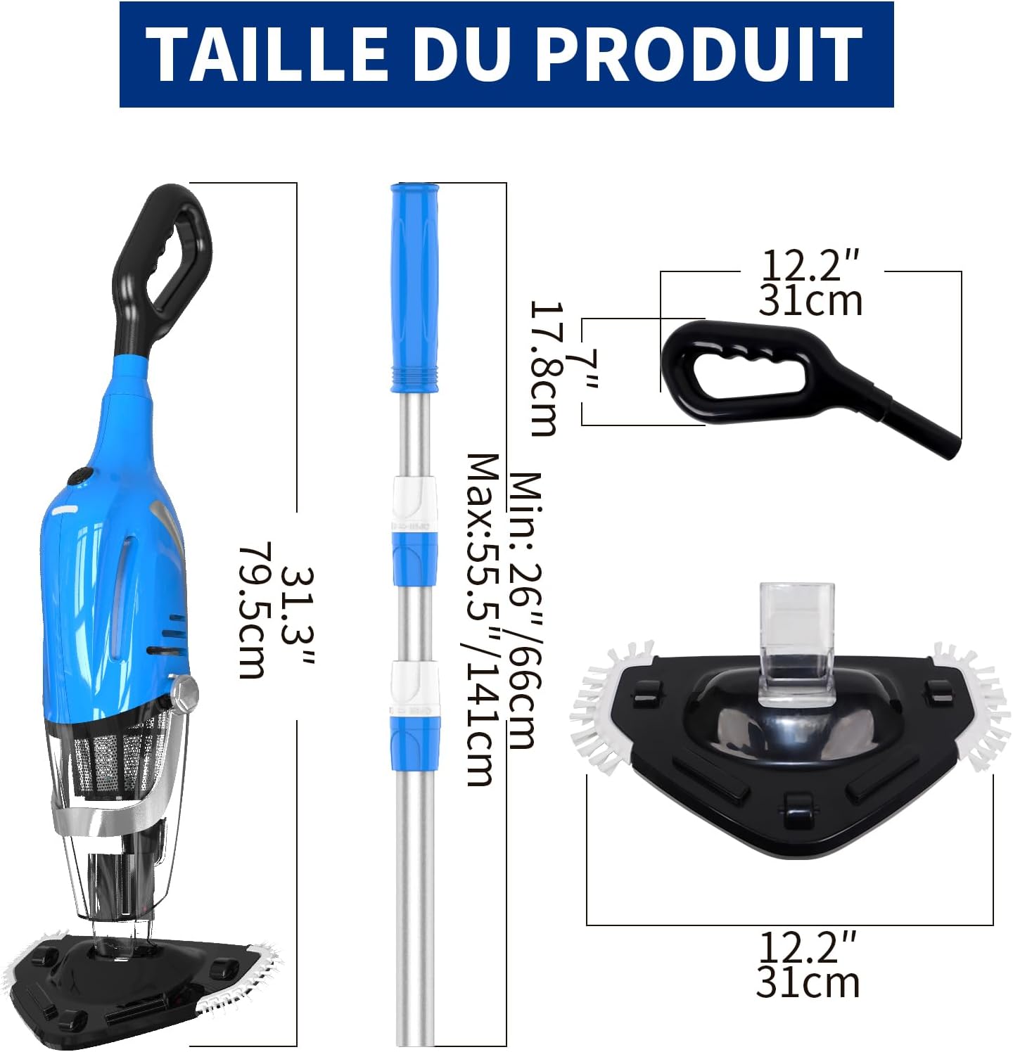 2026 Aspirateur de Piscine à Batterie Rechargeable, Aspirateur à Main sans Fil, 60 Minutes d'Autonomie Nettoyeur Électrique pour Piscine, Jacuzzi, Spa, Bleu