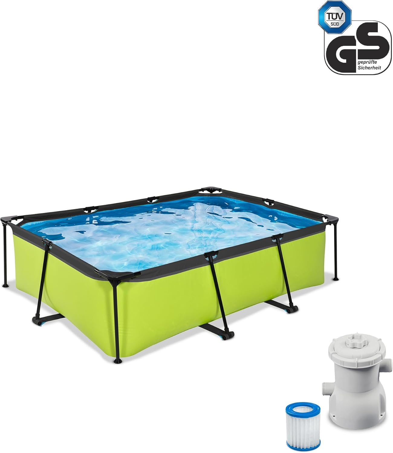 jardinite Piscine Tubulaire Lime - 220x150x65cm - Piscine Hors Sol Rectangulaire avec Pompe Filtrante à Cartouche - Entrée Basse - Idéal pour Les Jeunes Enfants - Cadre Stable - Design Unique - Vert