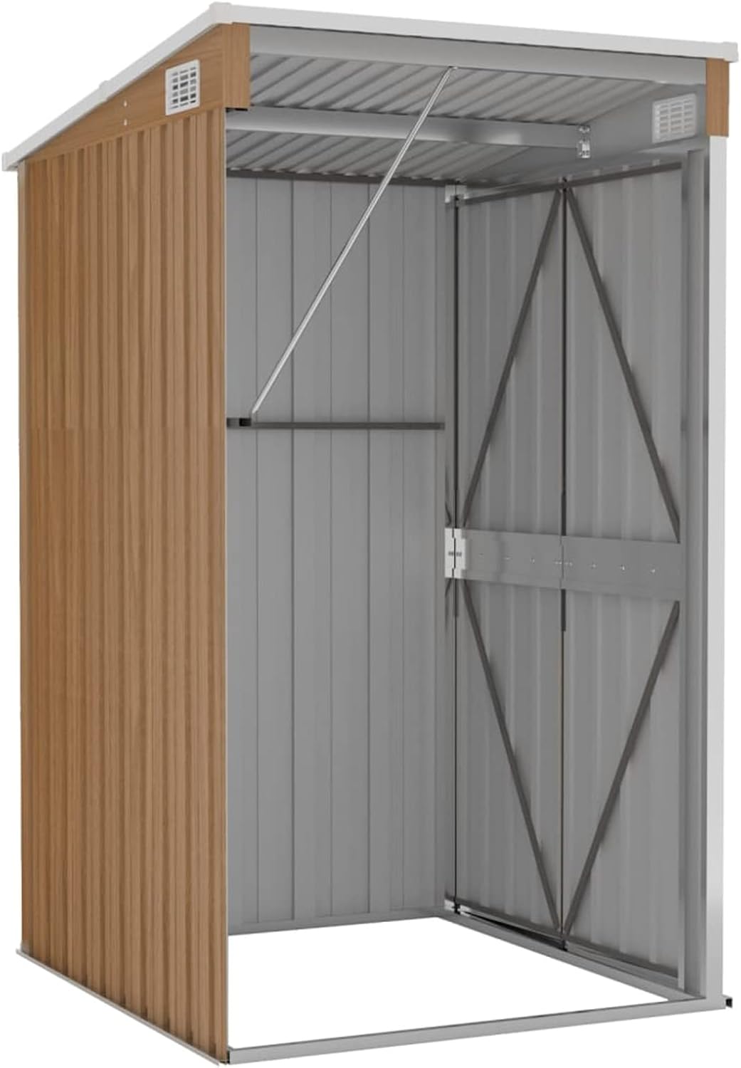 Abri de jardin mural en acier galvanisé marron 118 x 100 x 178 cm