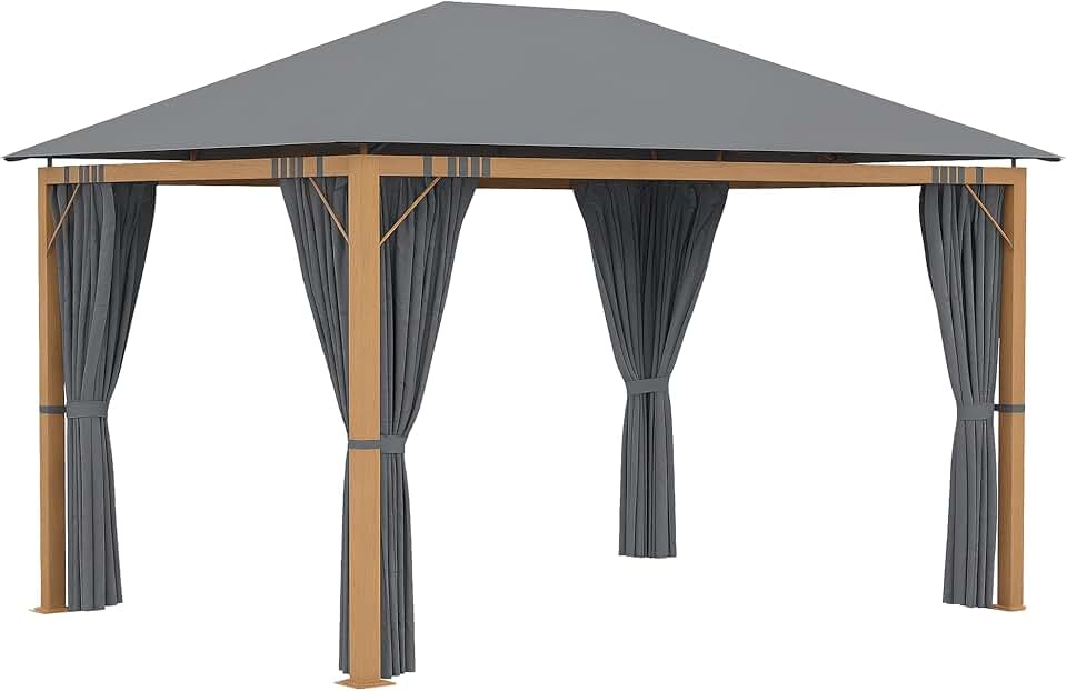 jardinite - Tonnelle aluminium pavillon 4x3m rideaux toit polyester
