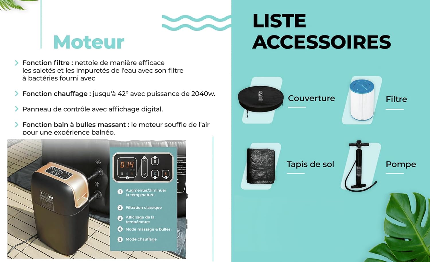 jardinite - Spa Gonflable 150 cm - 800 L - 140 jets - 2240 W