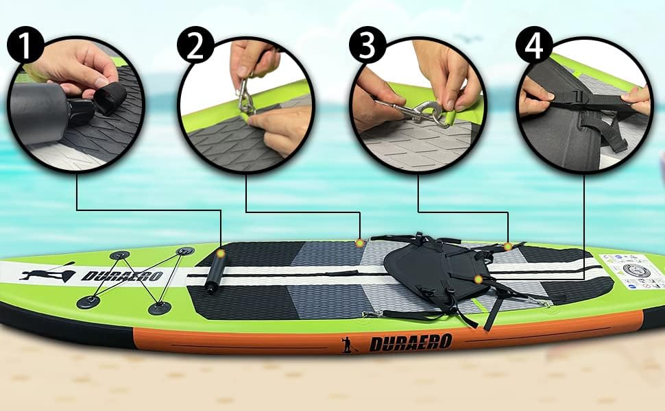 Siège de Kayak Gonflable Stand Up Paddle et Support de caméra, pagaie 2 en 1 330x76x15cm, Pompe jusqu'à 150kg avec Sangle de Pied, Sac à Dos