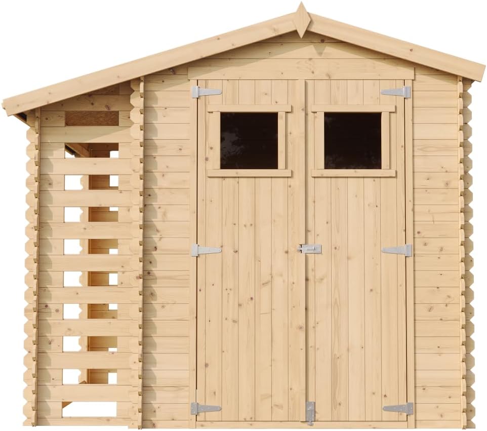 Abri de Jardin en Bois et Range bûches extérieur - Stockage extérieur I206xL272xH218 cm/ 3,53 + 0,97 m2 Petit abri à Outils, Local à vélos - jardinite M386