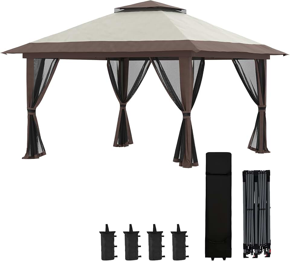 jardinite - Tonnelle pop-up 4x4 m, double toit, moustiquaires, UV50+