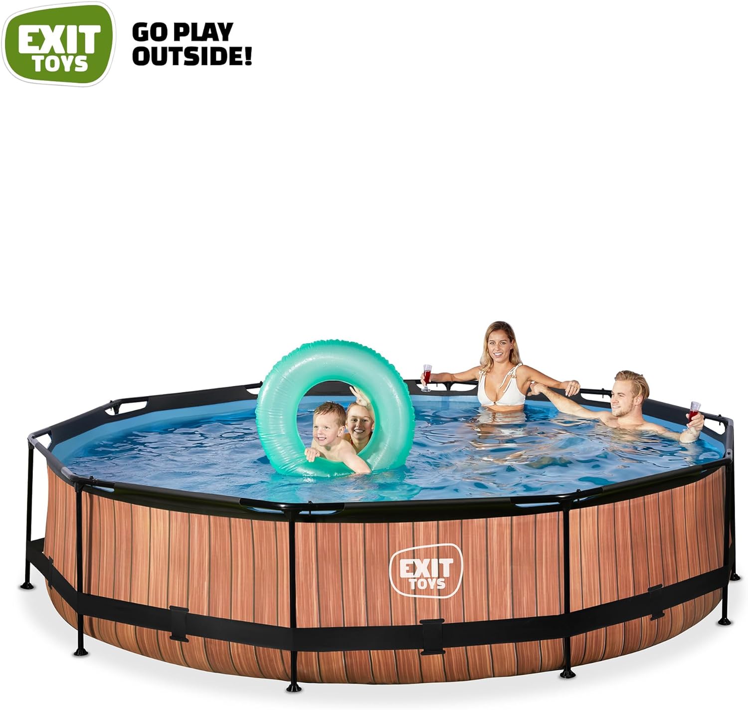 jardinite Piscine Tubulaire Wood - ø360x76cm - Piscine Hors Sol Ronde Grande avec Pompe Filtrante à Cartouche - Entrée Basse - Idéal pour Les Jeunes Enfants - Cadre Stable - Design Unique - Marron