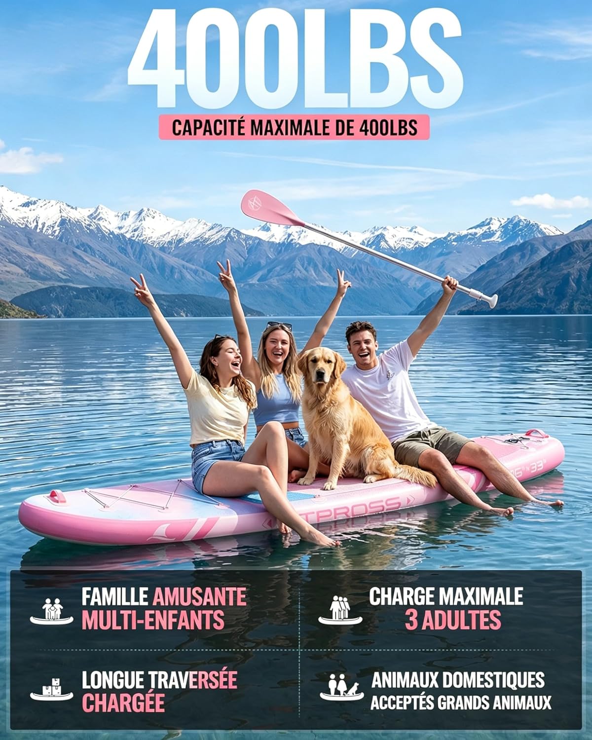 Stand Up Paddle gonflable adulte 320x84cm 2 personnes charge 200kg