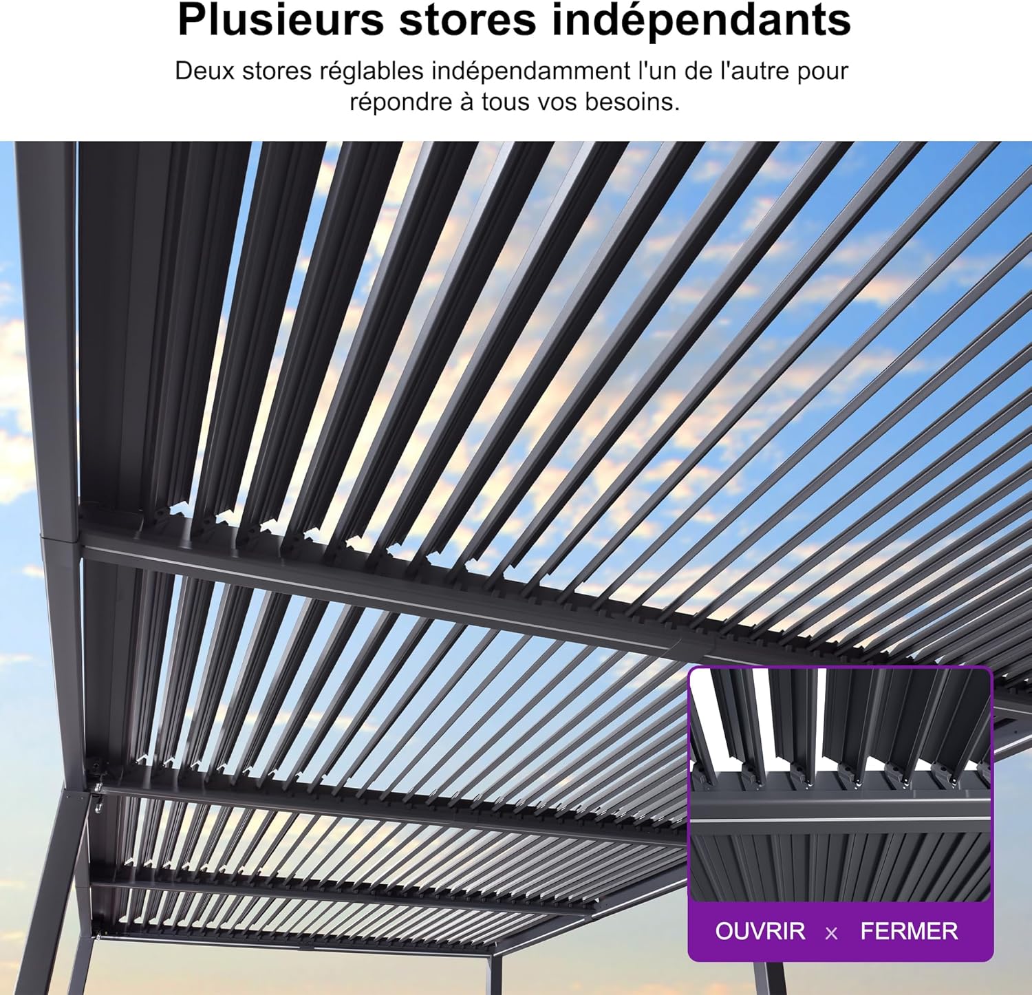 jardinite - Pergola bioclimatique - 3,5x8,5m - aluminium, lames LED, étanche