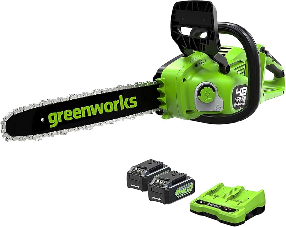 jardinite - Tronçonneuse sans fil série 48V - 35cm - moteur sans balais, vitesse 20m/s, 2 batteries 24V 4Ah, graisseur 