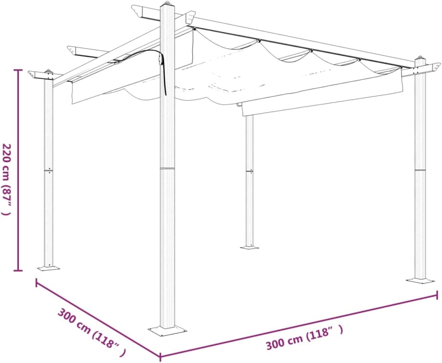 Tonnelle de jardin - toit extensible ouvrant, étanche - 3x3m - anthracite