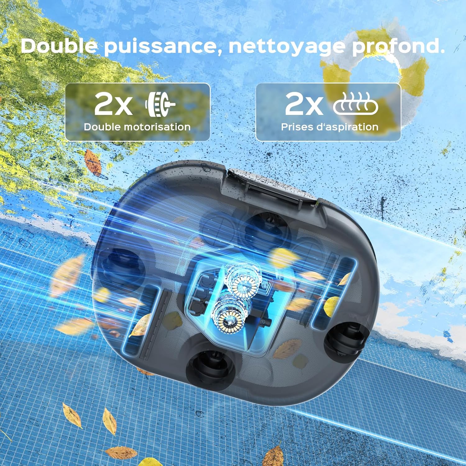 Robot piscine - nettoyeur compact double moteur, 120min, 100m², station auto - S1PRO