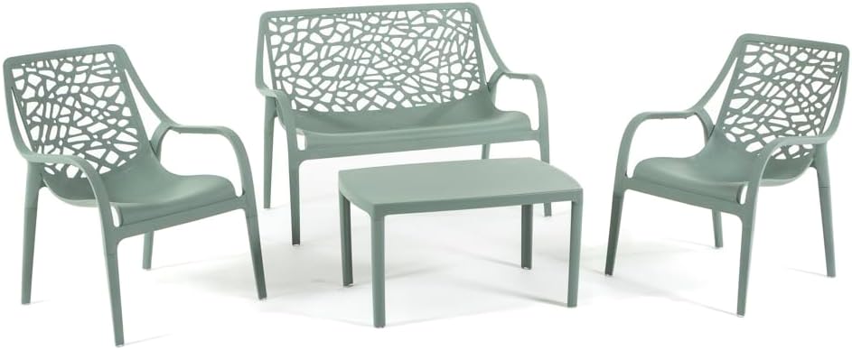 Salon de jardin - Maratea - 4 places, empilable, imperméable, vert sauge