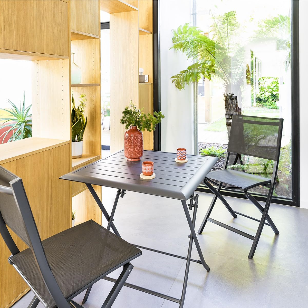 jardinite - Azua - table pliante 2 places 70x70cm aluminium gris