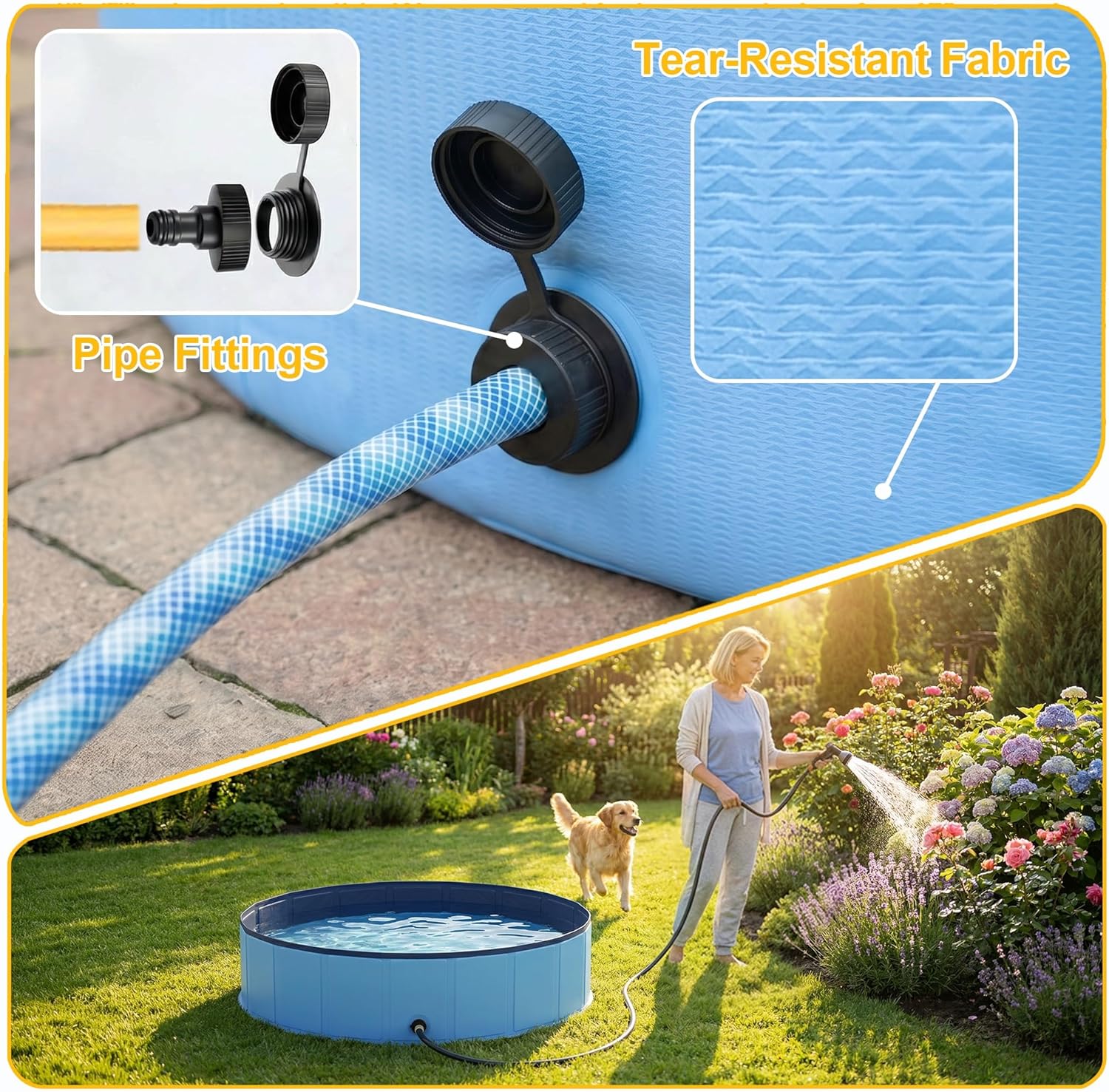 Piscine chien pliable - PVC stable 160x30cm - antidérapant et portable