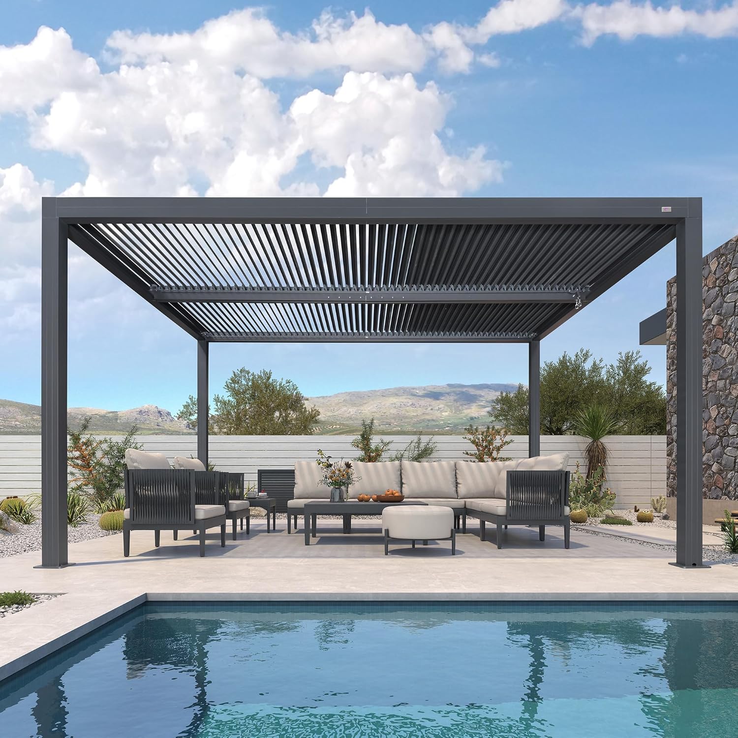 jardinite - pergola bioclimatique - 4,6x3,3 m - lames orientables, aluminium