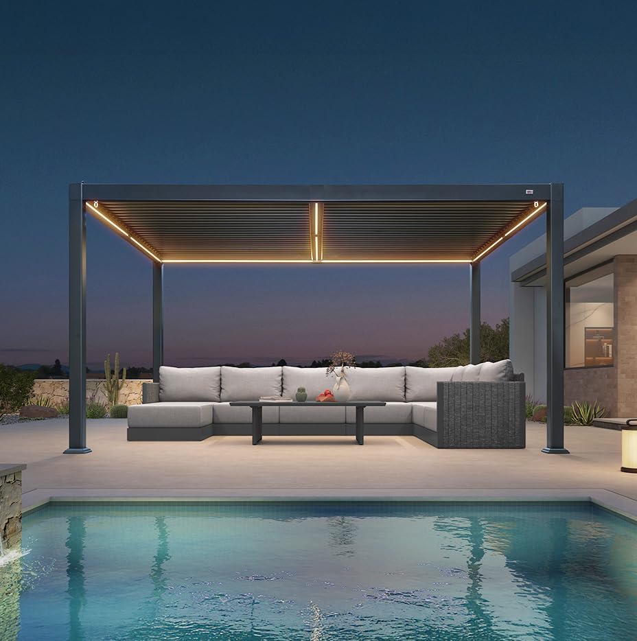 jardinite - Pergola aluminium bioclimatique - 3 x 4,25 m - Lames orientables, LED, étanche