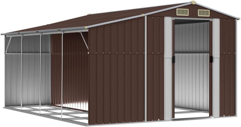 Abri de jardin en acier - 277x365,5x179cm - support bois, 4 aérations