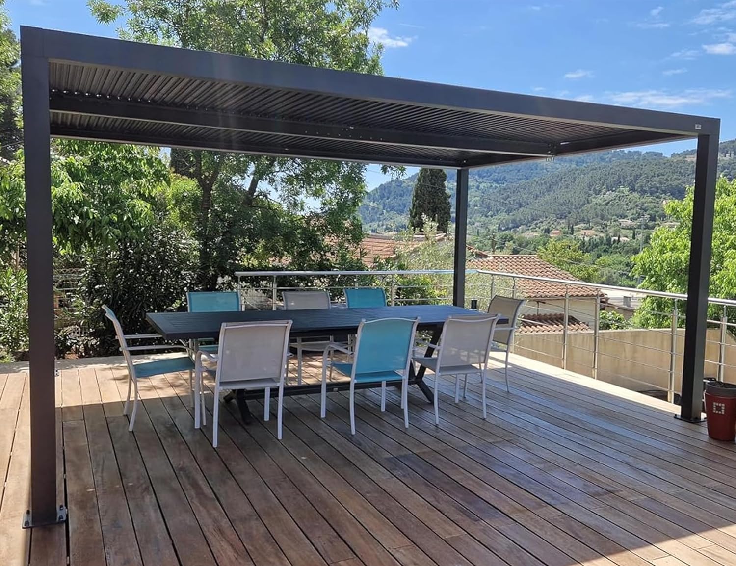 jardinite - pergola bioclimatique - 4,8x3,68m - aluminium, stores, lames orientables