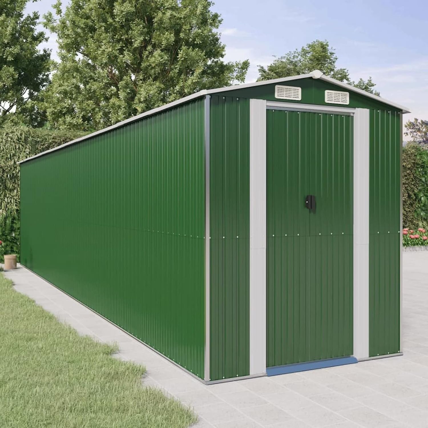 Abri de jardin extérieur - acier galvanisé vert - 192x855x223 cm